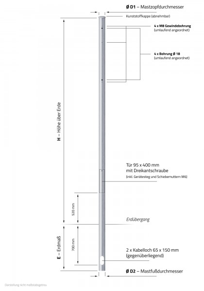 3,5m Signalmast / Ampelmast zylindrisch, Stahl verzinkt - Ampeln, Fahrradampeln etc.