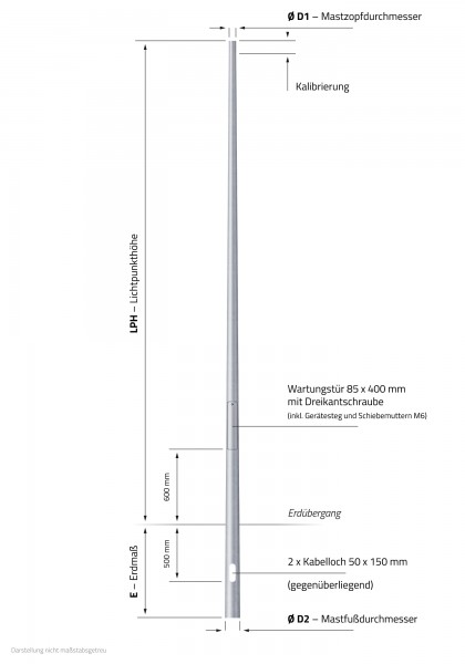 4,5m Laternenmast Ø 76 mm Ø 60 mm (konisch, Stahl, verzinkt)