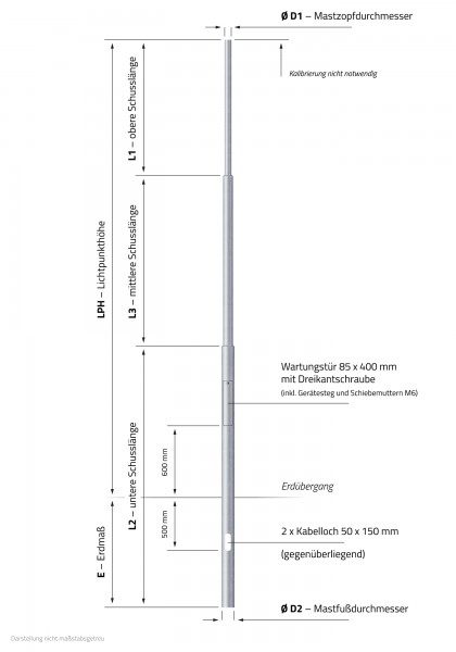 7m Laternenmast 2-fach abgesetzt 76 mm zylindrisch Stahl verzinkt RAL Lichtmast
