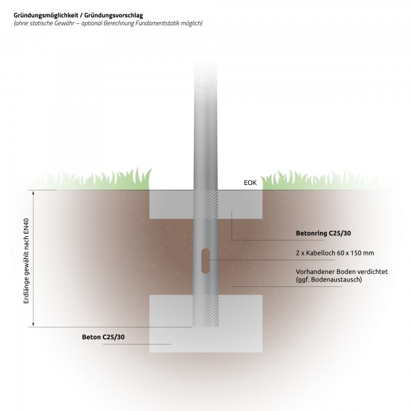5m GFK Lichtmast - Zopf Ø 60 mm (konisch, glasfaserverstärkter Kunststoff)