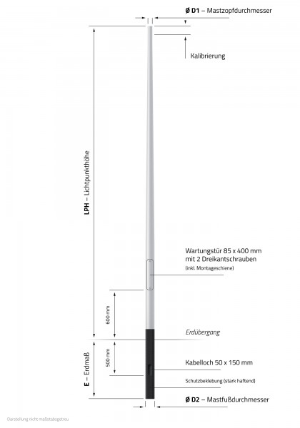 Aluminium Lichtmast 5m Alu Laternenmast konisch 60 mm Leuchtenmast