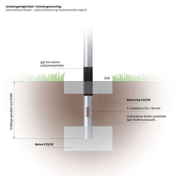 6m Peitschenmast - Ø Zopf 60 mm (konisch, Stahl, verzinkt) Auslegermast