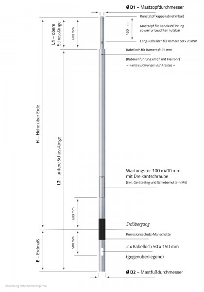 6m Kameramast (zylindrisch abgesetzt) Zopf 76 mm Videomast