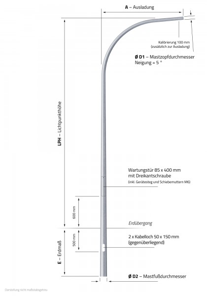Peitschenmast LPH 6m Zopf 60 mm konisch Stahl Auslegermast