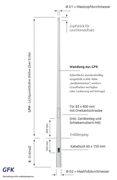 8m GFK Lichtmast konisch 60 mm
